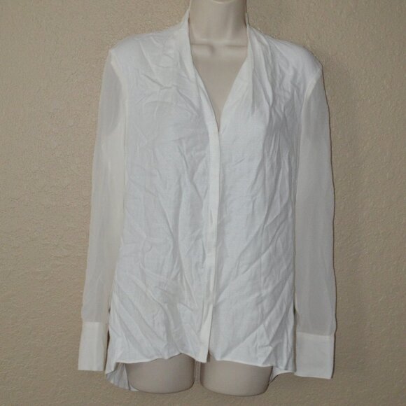 Sz XS Helmut Lang White V Front Contrast Silk Long Sleeve Blouse - Picture 1 of 7